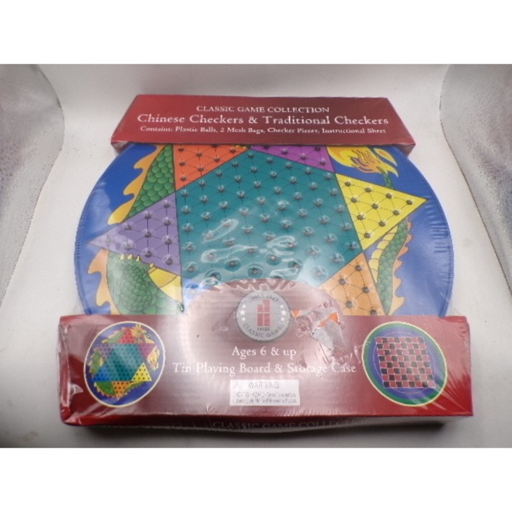 Classic Game Collection Chinese Checkers and Traditional Checkers Tin Board Set